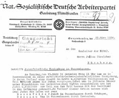 Auszug aus dem Schreiben der NSDAP an Julius Streicher vom 27. März 1934